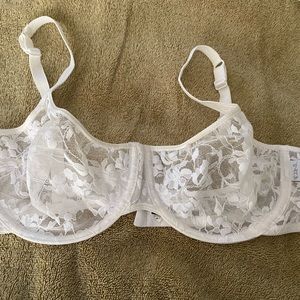 DKNY sheer white lace bra, underwire, Demi-cup